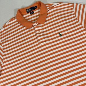 Polo Ralph Lauren Polo Shirt Men's XXL Salmon White Striped Short Sleeve Golf